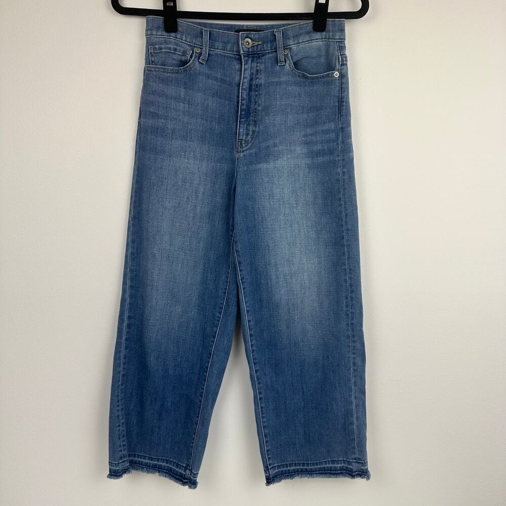 Uniqlo Womens High Rise Regular Fit Crop Wide Leg Medium Blue Denim Jeans 25
